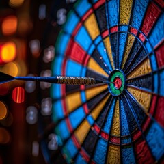 Abstract business concept with a dart aiming at a target, symbolizing precise marketing strategies and goals