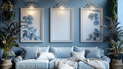 Trio of Elegant Botanical Floral Frames for Luminous Living Room Decor