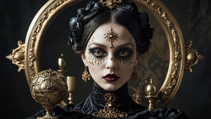 Mysterious Woman in Black and Gold.