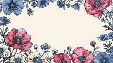 Elegant Floral Border Design with Empty Space for Memorial Greeting or Mockup