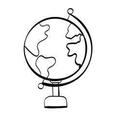 Globe holder icon in doodle sketch lines.
