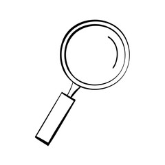 Magnifying glass icon in doodle sketch lines.