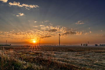 wiatraki, zachód słońca © Daniel Folek