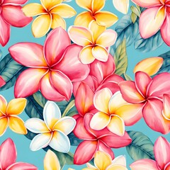 watercolor plumeria flowers in vibrant pinks yellows and whites tropical dream patterns