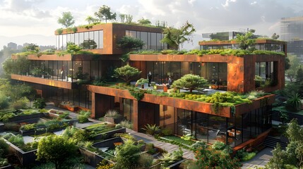 Eco Friendly Urban Development Institute with Lush Rooftop Gardens and Sustainable Infrastructure