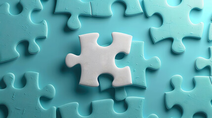 Fototapeta premium A white puzzle piece is the final piece to complete the puzzle.