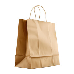 Brown paper shopping bag with handles isolated on white background, perfect for grocery shopping or carrying multiple items.
