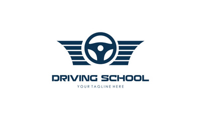 Driving school logo template. Steering wheel logo