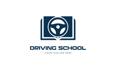 Driving school logo template. Steering wheel logo