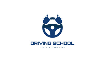 Driving school logo template. Steering wheel logo