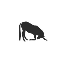 Hand drawn vector abstract horse logo silhouette illustration. Horse logo silhouette. Horse bowing,black emblem graphic. Vector animal horse logo symbol icon isolated on white background.