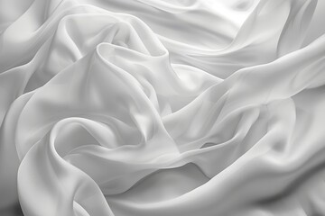 Fototapeta premium Beautiful graceful abstract background from flowing waves of white silk fabric.