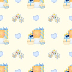 Baby bear seamless pattern , Kids pattern with cute bear, seamless background, and baby shower greeting card. Texture for childish bedding, fabric, wallpaper, wrapping paper, t-shirt