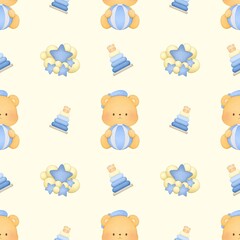 Baby bear seamless pattern , Kids pattern with cute bear, seamless background, and baby shower greeting card. Texture for childish bedding, fabric, wallpaper, wrapping paper, t-shirt