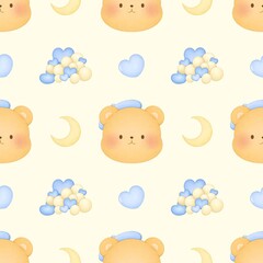Baby bear seamless pattern , Kids pattern with cute bear, seamless background, and baby shower greeting card. Texture for childish bedding, fabric, wallpaper, wrapping paper, t-shirt