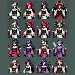 Demon Princess Icons for Japanese RPG in Pixel Art Style