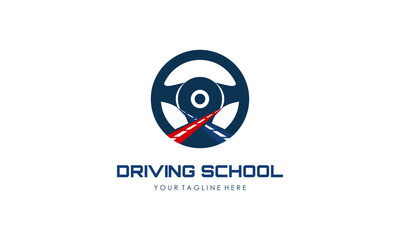 Driving school logo template. Steering wheel logo