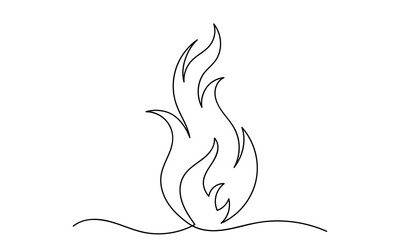 Continuous line drawing of Fire, flame. Fire flame icon isolated on white background. Camp Fire Energy and Power Concept. single-line flaming symbol.
