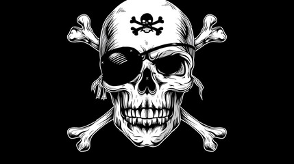 Fototapeta premium Skulls and Crossbones Pirate Icon with Grim Reaper in Monochrome