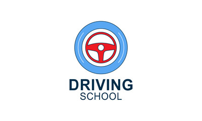 Driving school logo template. Steering wheel logo