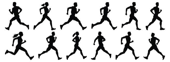 Runner silhouettes set, pack of vector silhouette design, isolated background