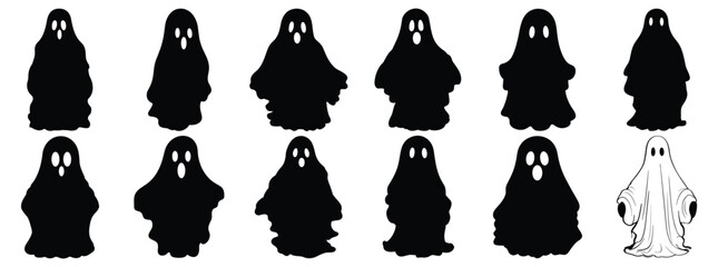 Ghost silhouettes set, pack of vector silhouette design, isolated background
