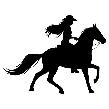 recommend clip art: Silhouette cowgirl riding horse. Vector