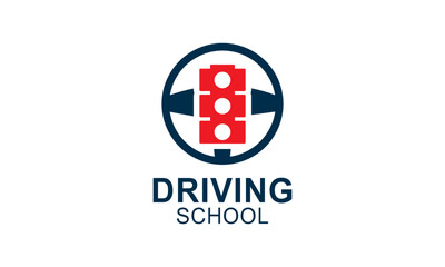 Driving school logo template. Steering wheel logo