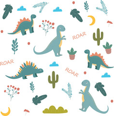 childrens dinosaur set vector pattern