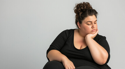 A woman with overweight. The problem of fighting excess weight