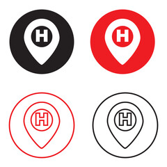 Hospital location pin different style icon set.  isolated on white  background. EPS 10