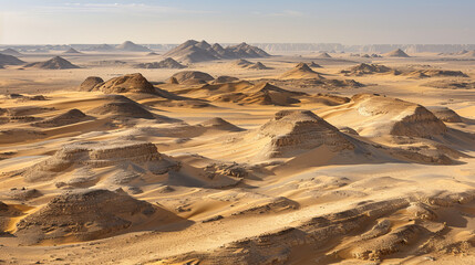 Fototapeta premium Sandy hills formed by wind in Egypt's western desert.