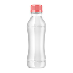Mineral water in blank plastic bottle with cap on white background