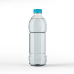 Mineral water in blank plastic bottle with cap on white background