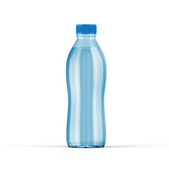 Mineral water in blank plastic bottle with cap on white background