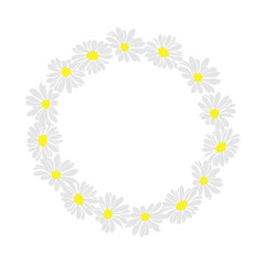Daisy wreath for card or invitations Hand drawn, summer flower romantic style outline