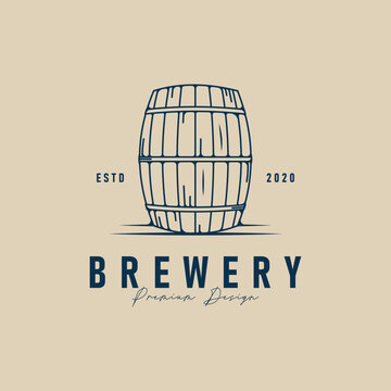 wood barrel line art logo icon minimalist vector illustration design