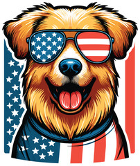 Beautiful Dog Vector Illustration with USA Flag Independence Day