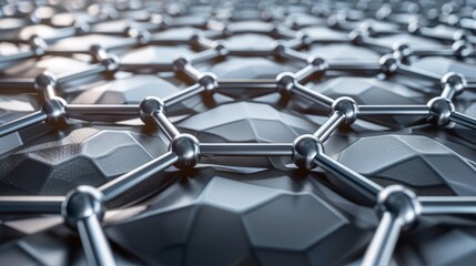 Obraz premium Scientific model of carbon or graphene atom and molecular grid, mesh structure