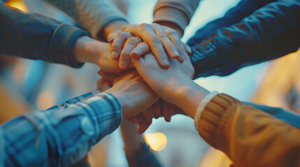 Obraz premium A close up top view shot of multinational business people