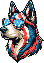 Beautiful Dog Vector Illustration with USA Flag Independence Day