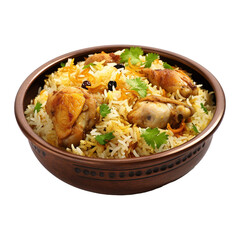 A bowl of chicken biryani isolated on transparent background png