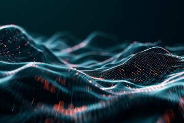 Dark digital background, tech waves pattern, digital data banner, audio mockup, glowing wavy mockup