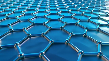 Fototapeta premium Scientific model of carbon or graphene atom and molecular grid, mesh structure