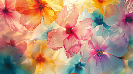 Drawing with many flowering flowers in the style of watercolor painting