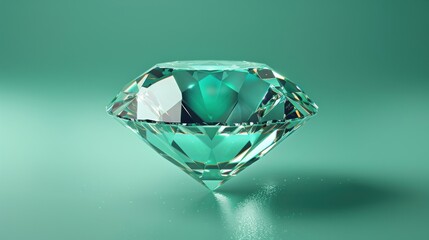 Fototapeta premium A stunning, sparkling diamond with intricate facets, set against a smooth green background.