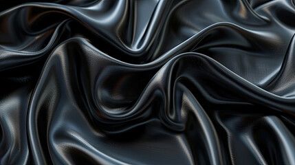 Obraz premium Black wavy silk fabric with dark highlights and shadows.