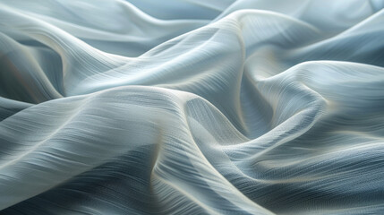 Obraz premium Close-up of blue soft silk fabric with pleats and folds.