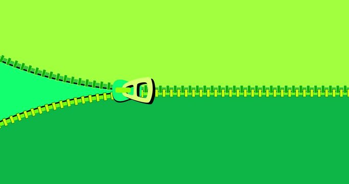 Zipper transition fastener wipe horizontal green isolated background. Cartoon animation preset good for any use. Motion design element. Business, ecology, art, education, science, fashion, etc...
