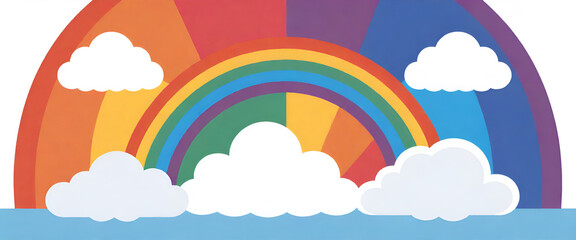 illustrazione con nuvole e arcobaleno a tema minimalista astratto contemporaneo